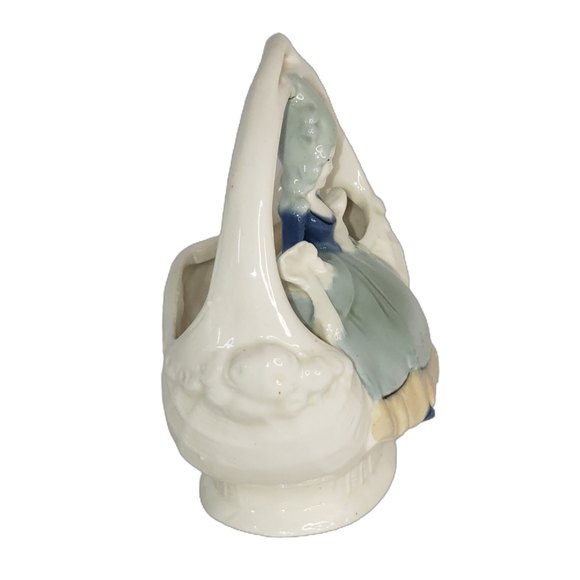 Graceful Vintage Japanese Blue and White Porcelain Lady Figurine Vase Edwardian - Picture 4 of 11